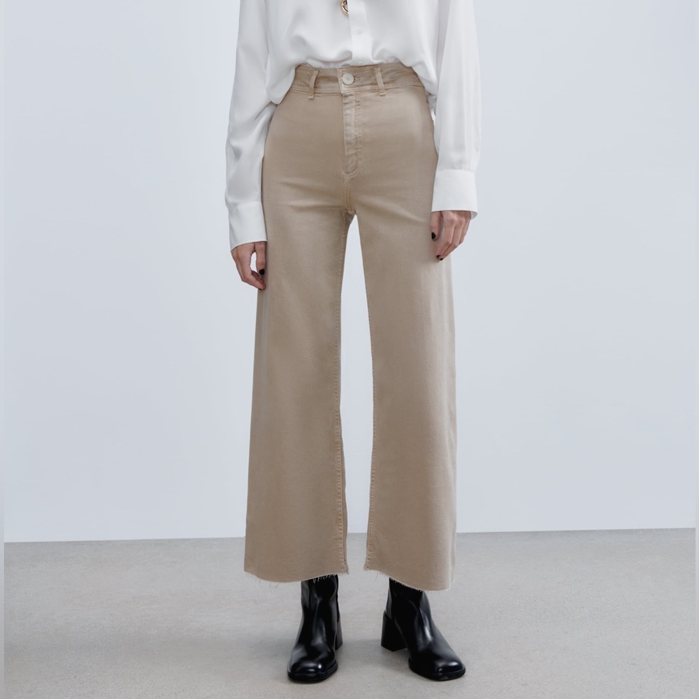 Zara Marine Straight High Rise Jeans - Beige - 4
